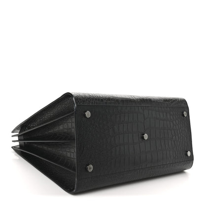 Saint Laurent Calfskin Crocodile Embossed Large Sac De Jour Carryall Black 5 of 10