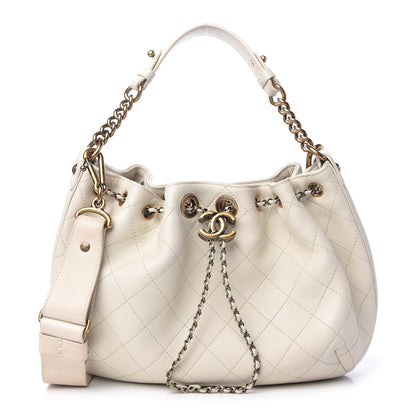 Chanel Calfskin Stitched Medium Drawstring CC Bag Ivory 1 of 9