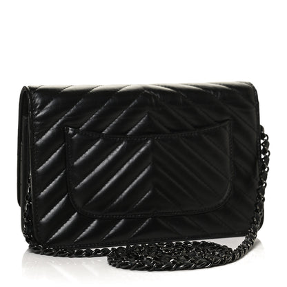 Chanel Aged Calfskin Chevron Quilted Reissue Wallet On Chain WOC So Black 3 of 11