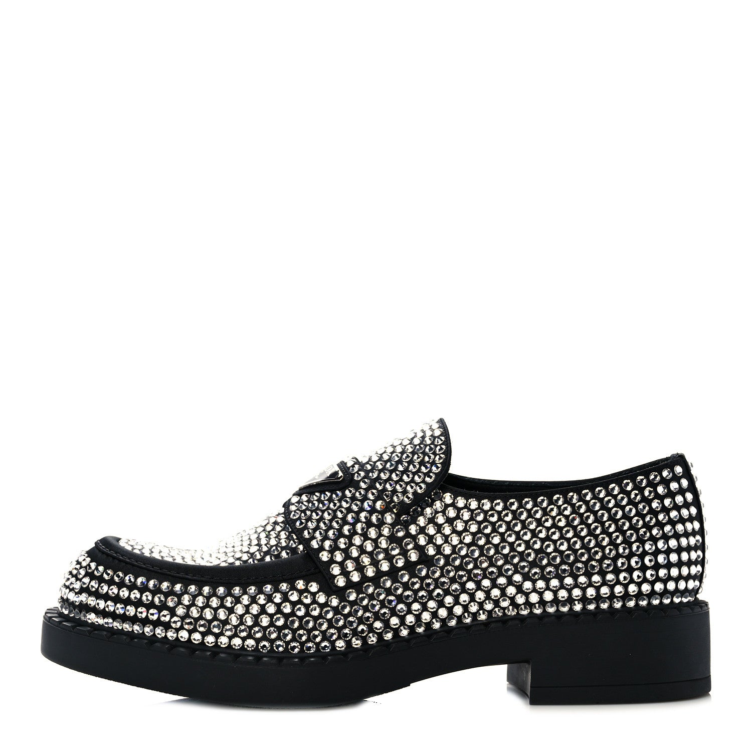 Prada Satin Crystal Metal Triangle Logo Mens Loafers 7 Crystal 1 of 7