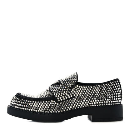 Prada Satin Crystal Metal Triangle Logo Mens Loafers 7 Crystal 1 of 7