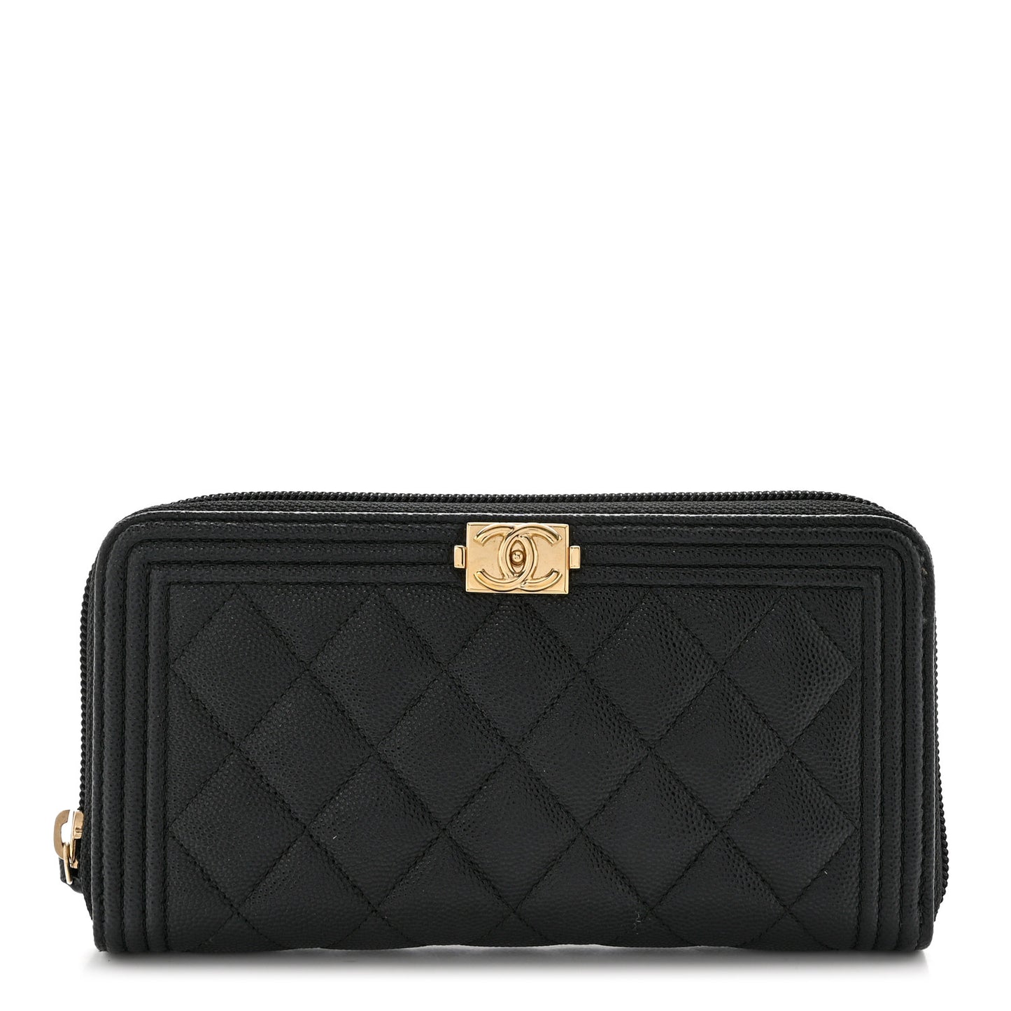 Caviar Quilted Boy Long Zip Around Wallet Black
