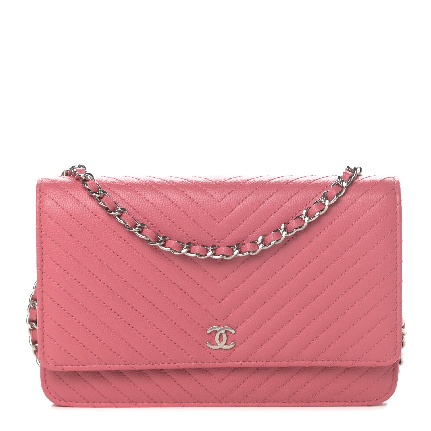 Chanel Caviar Chevron Quilted Wallet On Chain WOC Pink 1 of 13