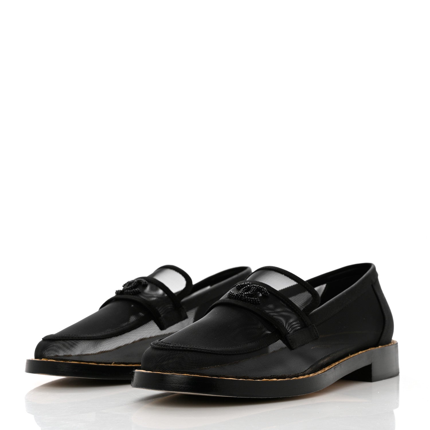 Chanel Mesh Satin CC Loafers 40 Black 3 of 8