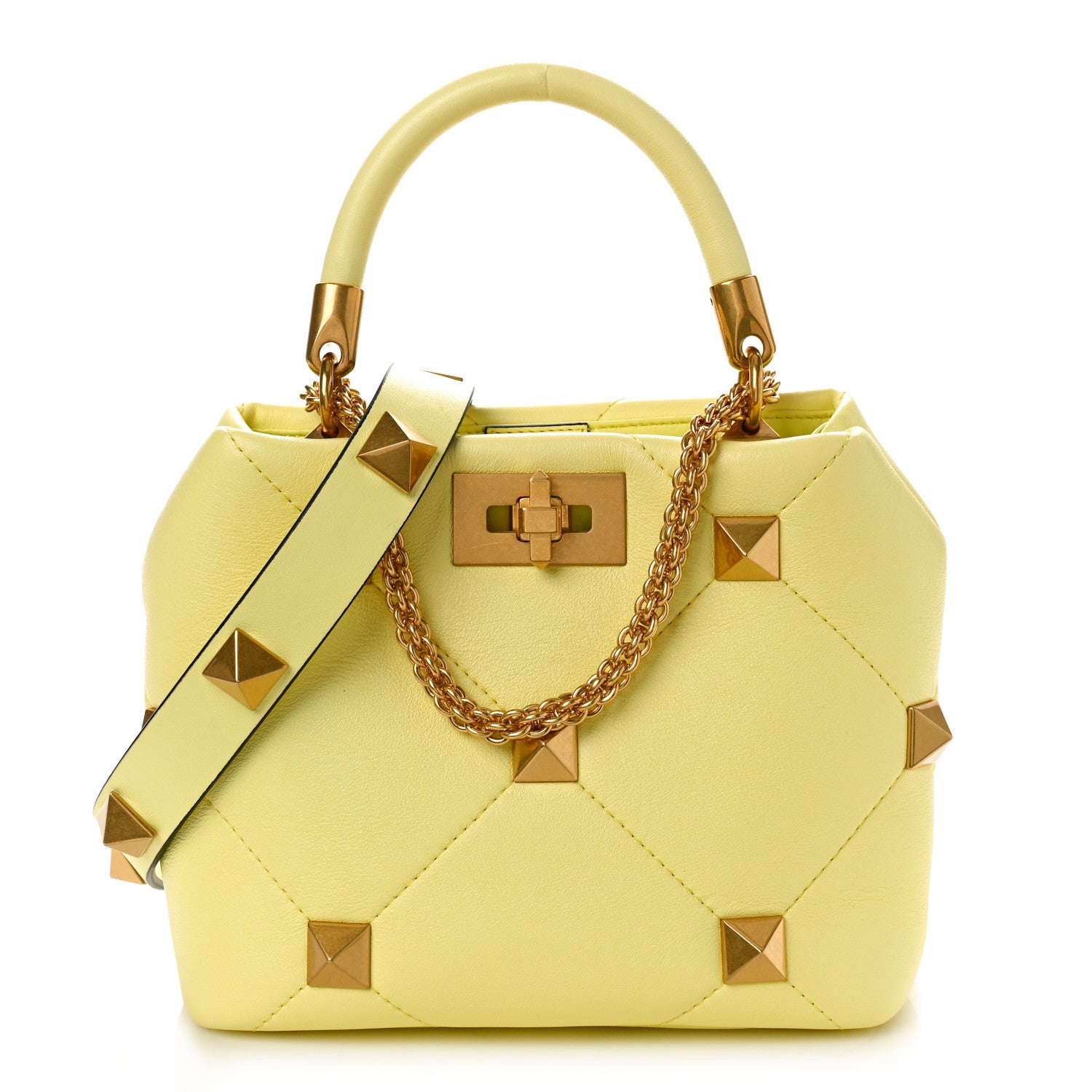 Valentino Garavani Nappa Small Roman Stud The Handle Bag Lime Sorbet 1 of 9