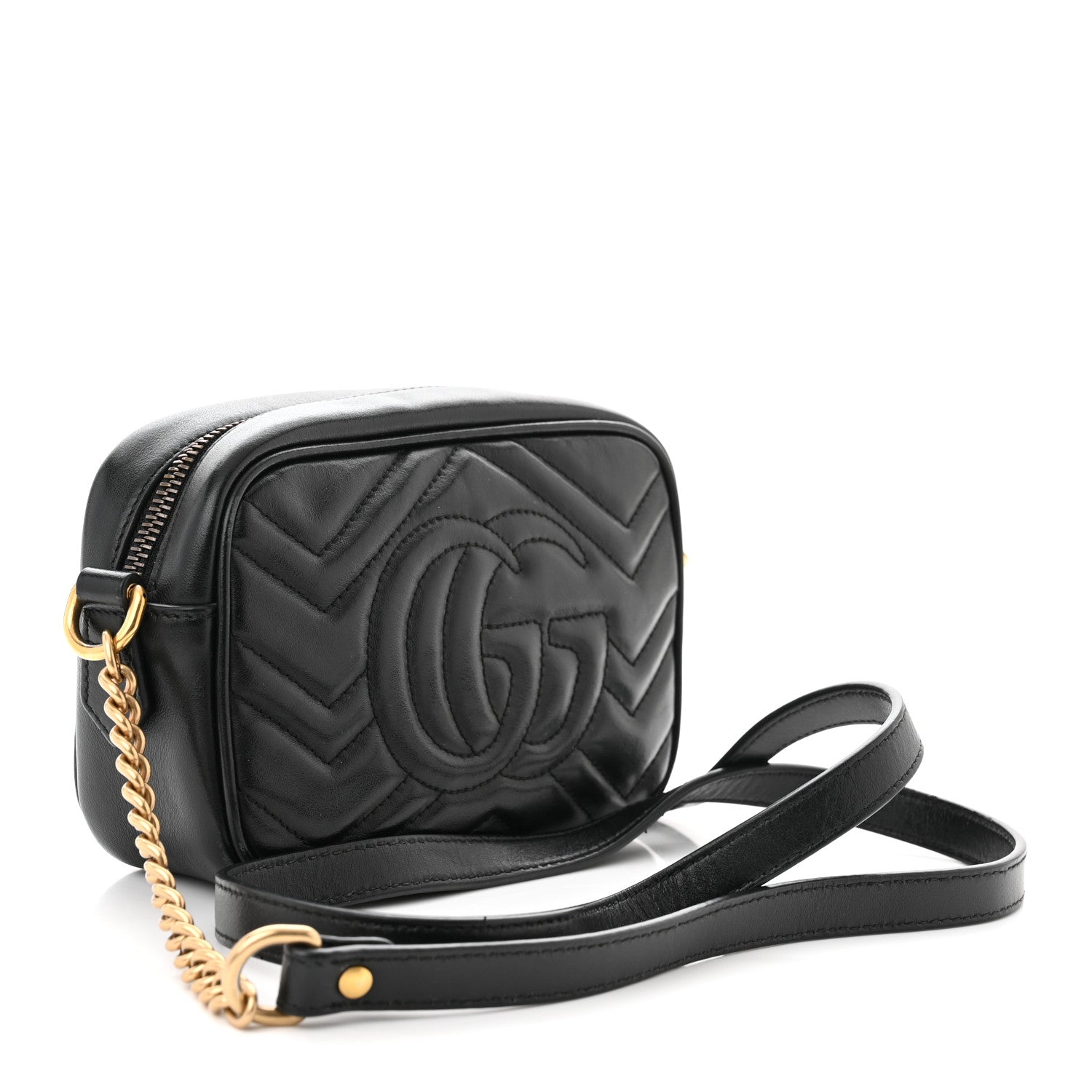Gucci Calfskin Matelasse Mini GG Marmont Chain Shoulder Bag Black 3 of 12
