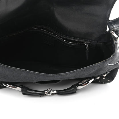 Gucci Monogram Horsebit Chain Flap Shoulder Bag Black 5 of 9