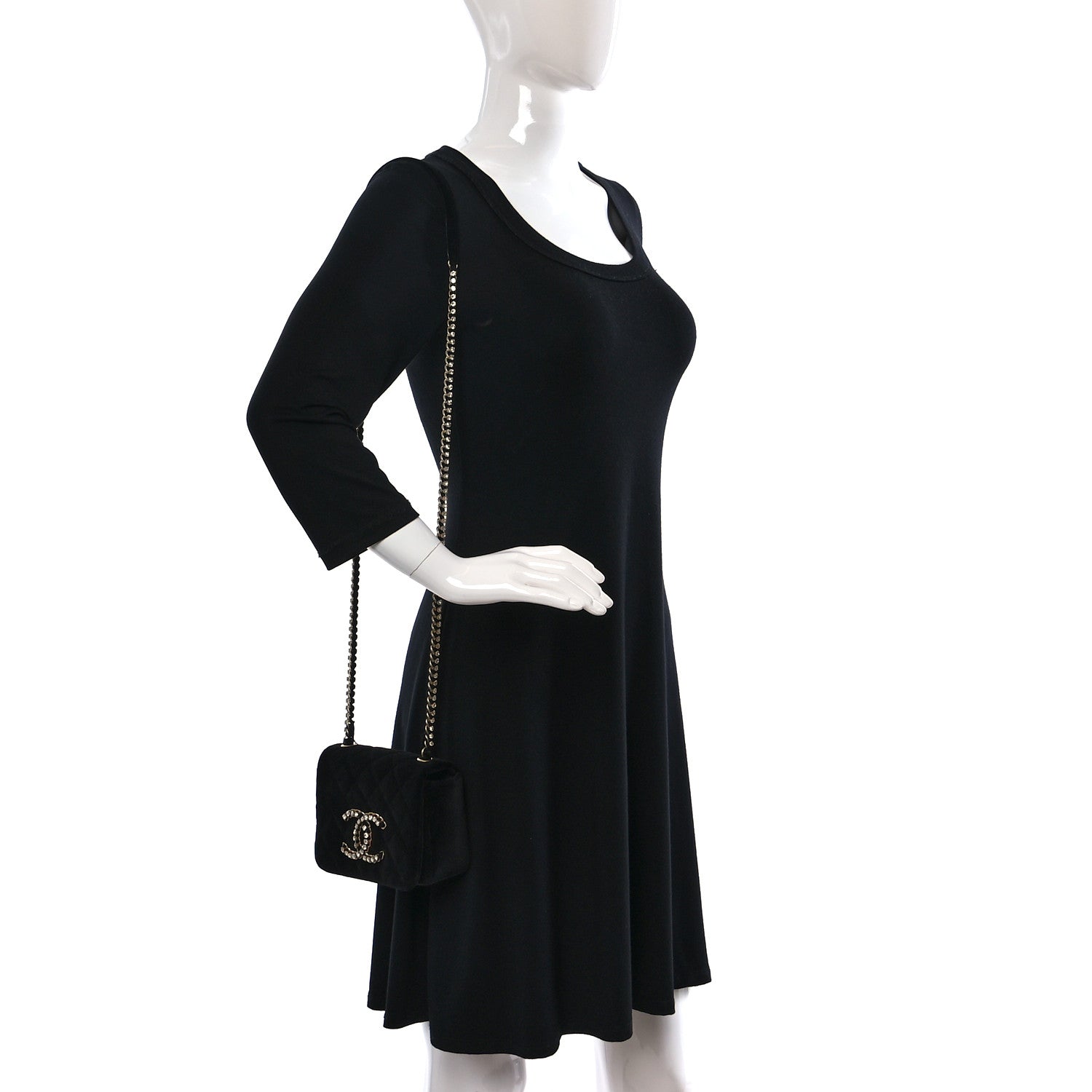 Chanel Velvet Quilted Crystal CC Mini Flap Black 2 of 8