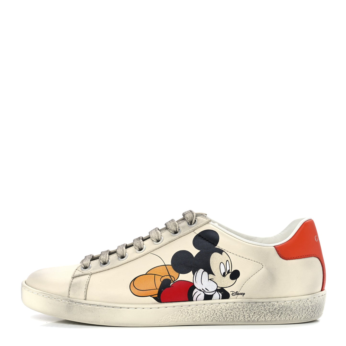X DISNEY Miro Soft Calfskin Mickey Mouse Print Womens Ace Sneakers 37.5 Ivory Deep Orange