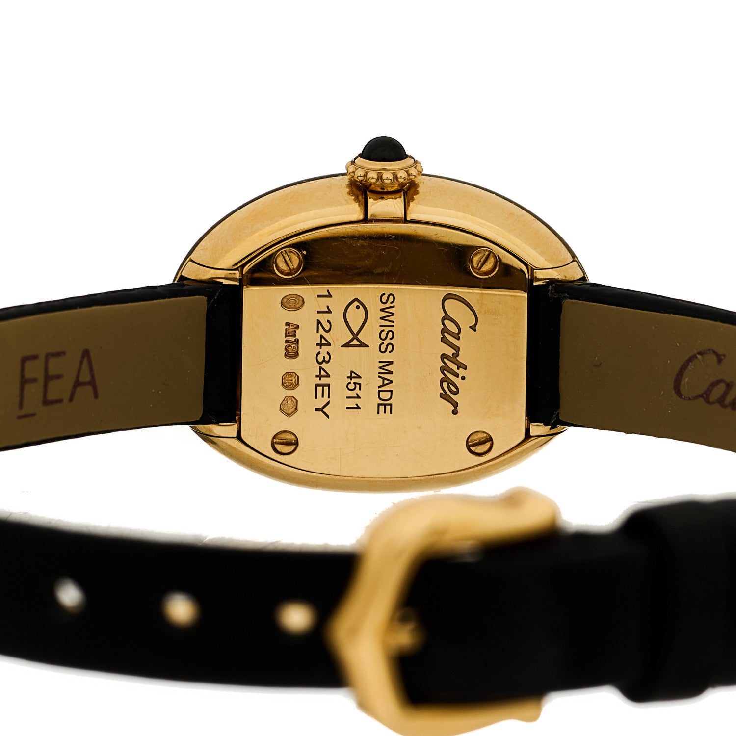 Cartier 18K Yellow Gold Calfskin 18mm Baignoire Quartz Watch 4 of 5