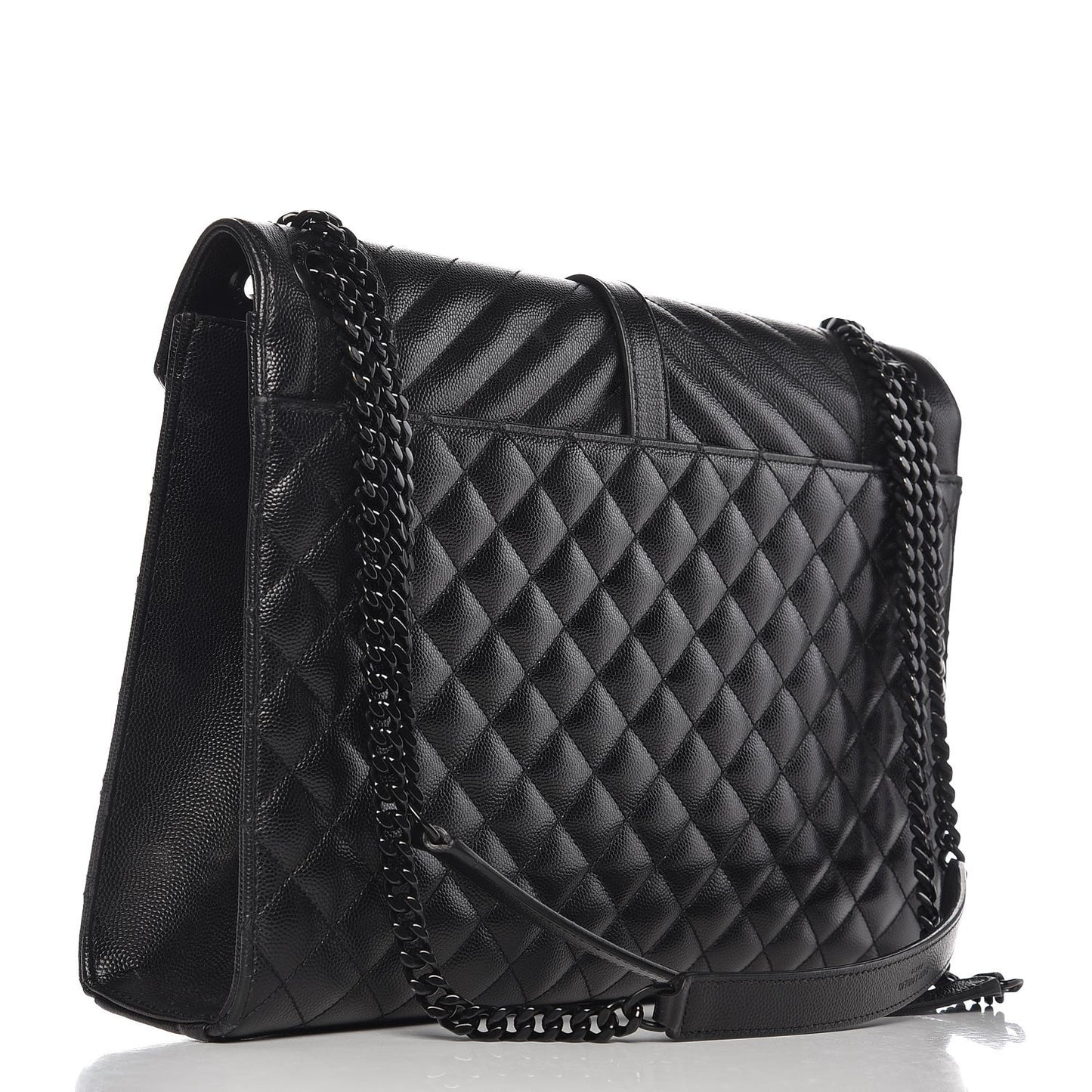 Grain De Poudre Textured Mixed Matelasse Large Triquilt Monogram Monochrome Satchel Black