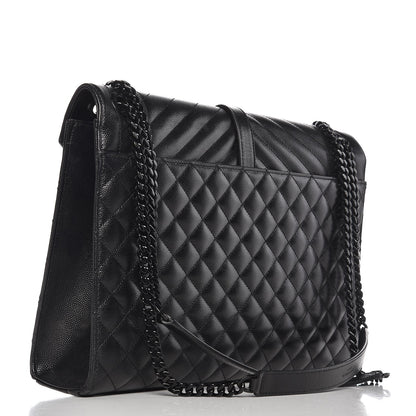 Saint Laurent Grain De Poudre Textured Mixed Matelasse Large Triquilt Monogram Monochrome Satchel Black 3 of 7