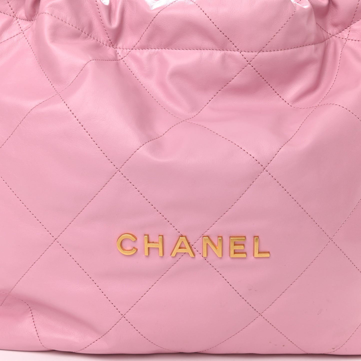 Shiny Calfskin Quilted Chanel 22 Drawstring Bag Pink