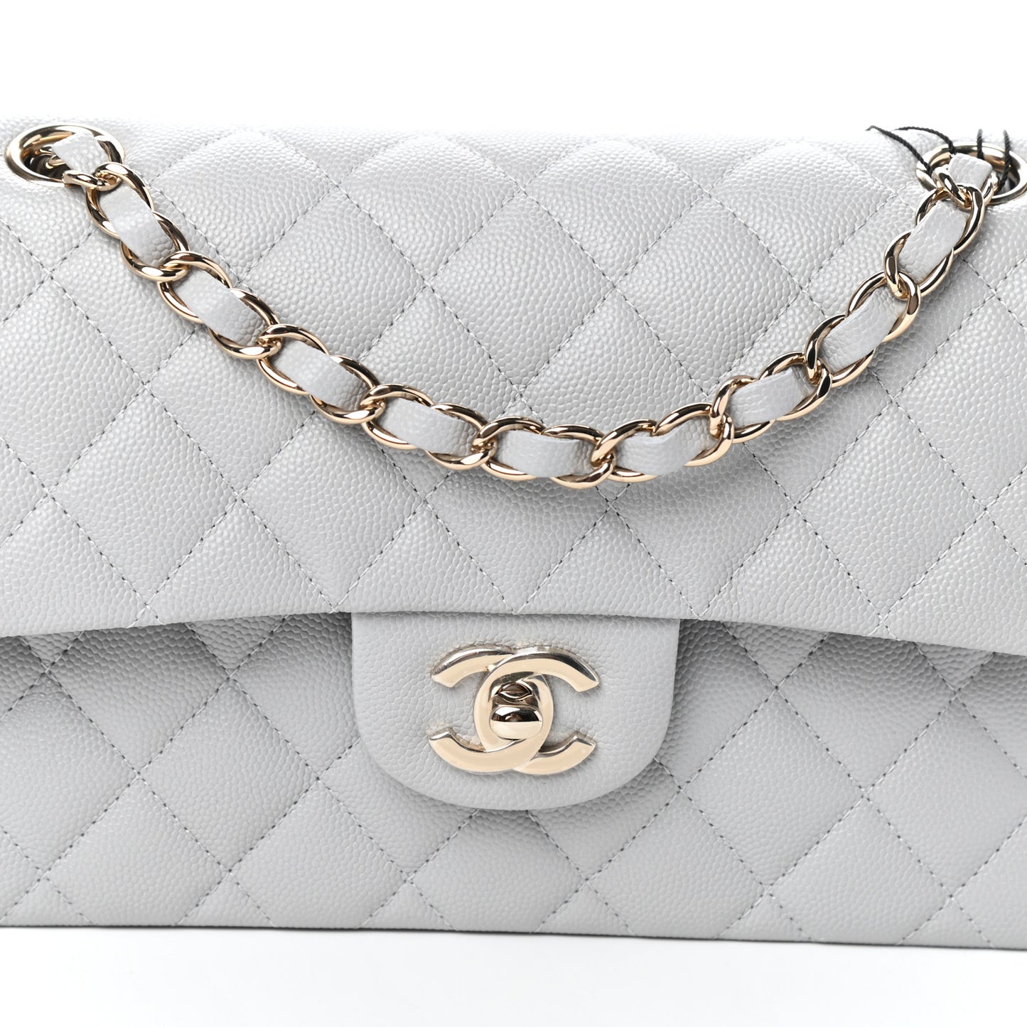 Caviar Quilted Small Double Flap Grey