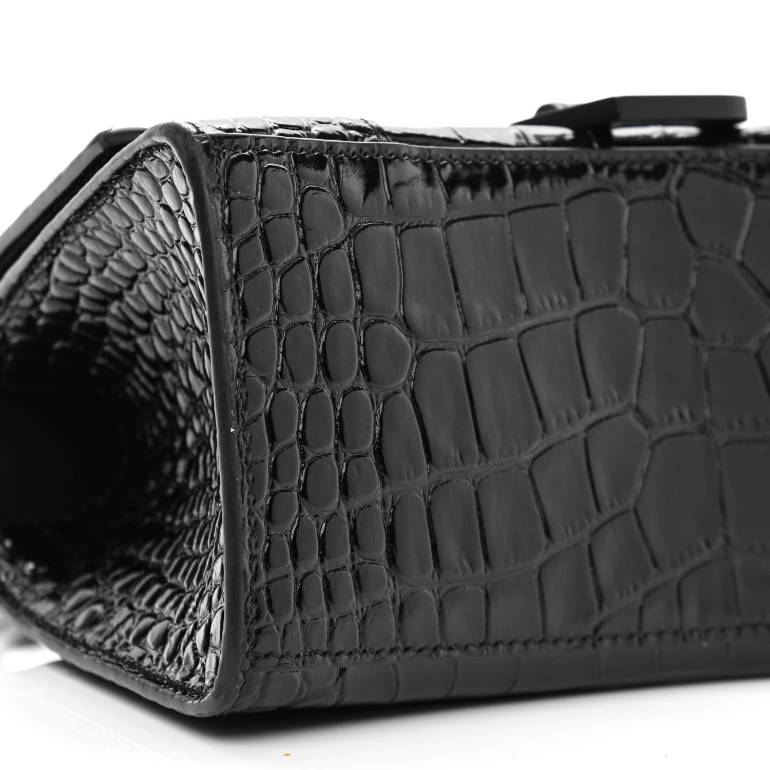 Balenciaga Shiny Calfskin Monochrome Crocodile Embossed Small Hourglass Top Handle Bag Black 9 of 11