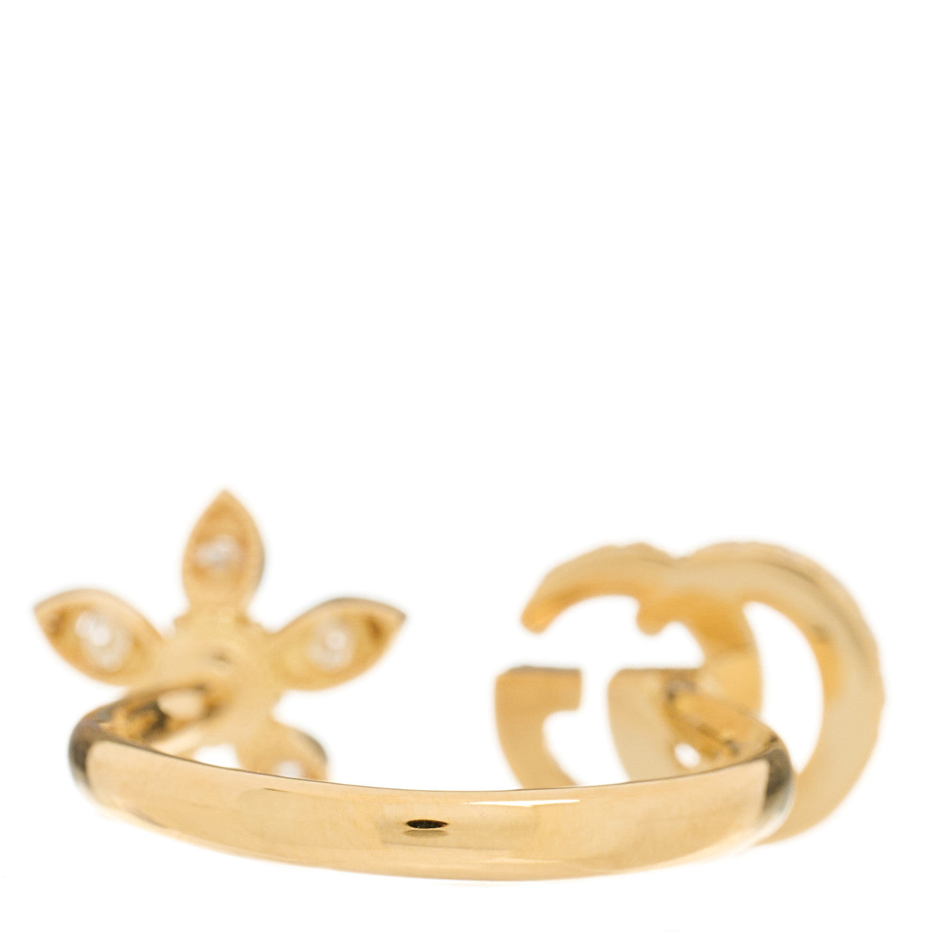 Gucci 18K Yellow Gold Diamond Flora GG Open Ring 49 5 3 of 4