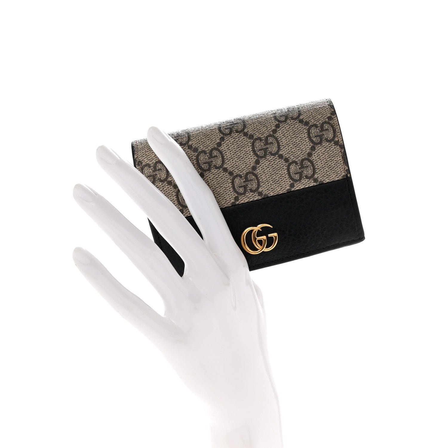 Gucci Dollar Calfskin GG Supreme Monogram GG Marmont Card Case Black Beige Ebony 2 of 7