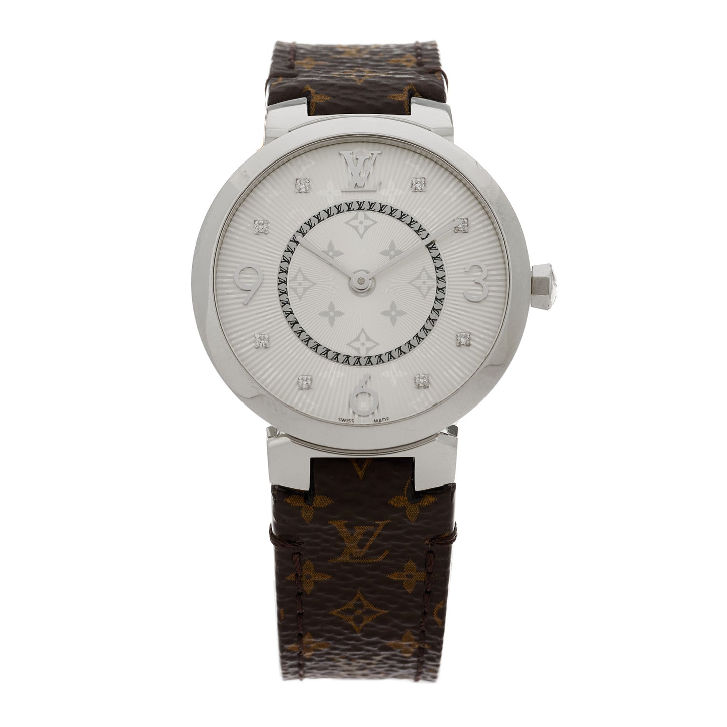 Stainless Steel Monogram Diamond 33mm Tambour Slim Quartz Watch