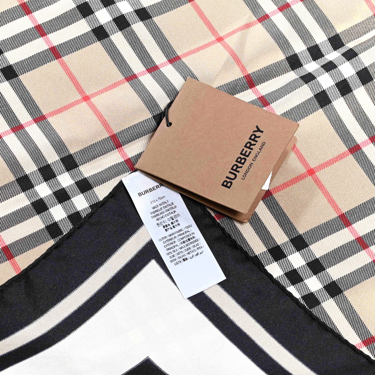 Silk Monogram Icon Stripe Check Print Scarf Archive Beige