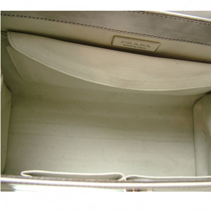 Prada Leather Framed Jacquard Logo Handbag Gray 8 of 11