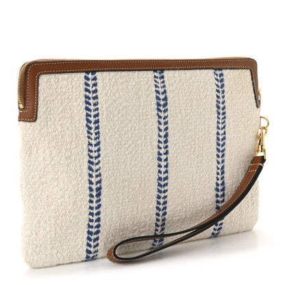 Celine Canvas Calfskin Stripe Triomphe Pouch Thais White Blue 3 of 7
