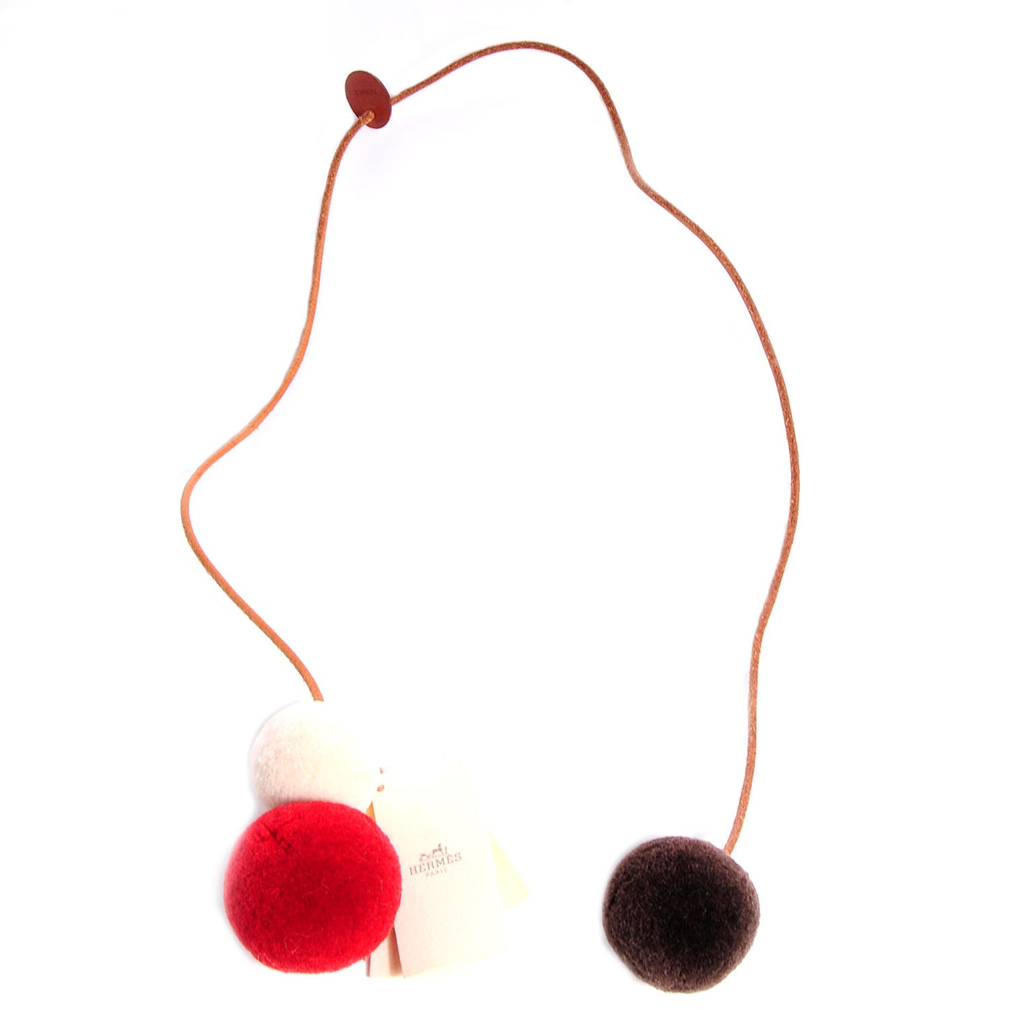 Wool Laine Et Cuir Pom Poms Bag Charm Parchemin Rouge Vif