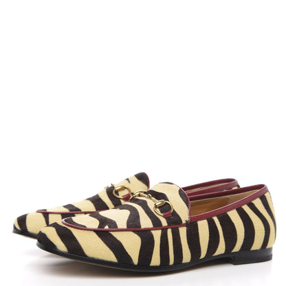 Gucci Calf Hair Tiger Print Womens Jordaan Loafers 39 Natural Black Romantic Cherry 3 of 10