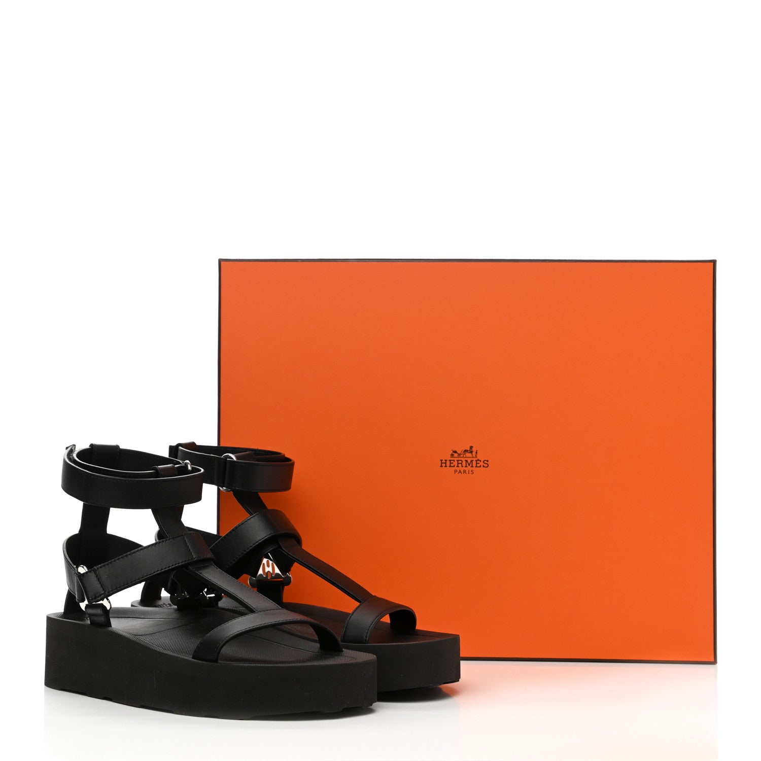 Hermes Calfskin Womens Enid Sandals 38 Black 10 of 10