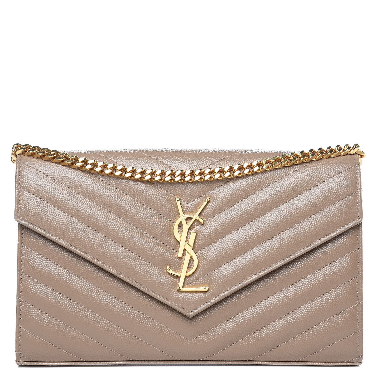 Grain De Poudre Matelasse Chevron Monogram Chain Wallet Light Taupe