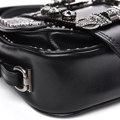 Miu Miu Goatskin Madras Soft Calfskin Crystal Embellished Lady Saddle Black 7 of 12