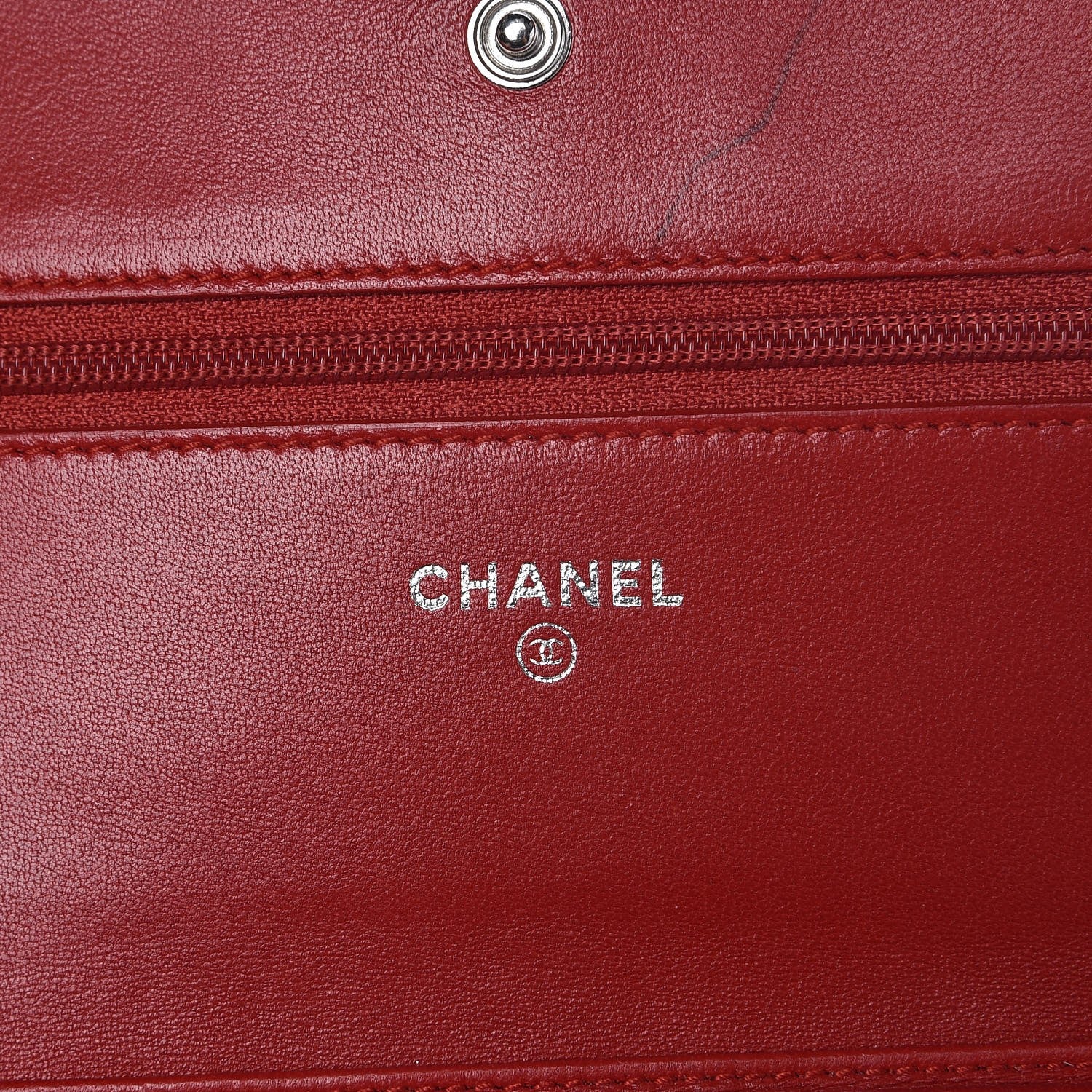 Chanel Lambskin Camellia Embossed Wallet On Chain WOC Red 6 of 9