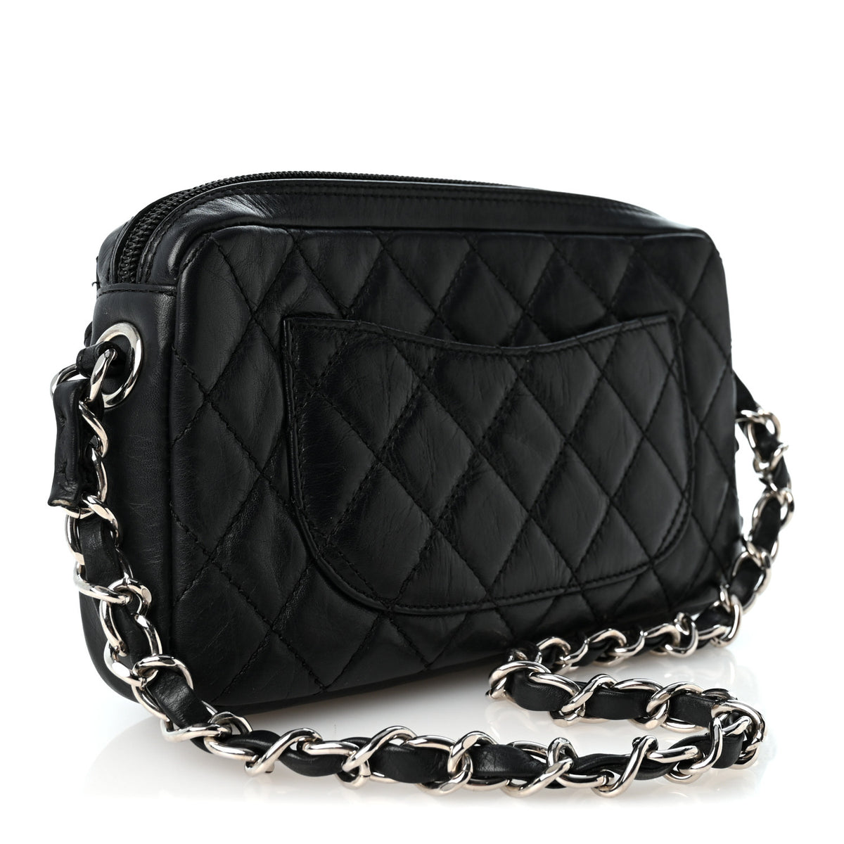 Aged Calfskin Quilted Cotton Club Pochette Black