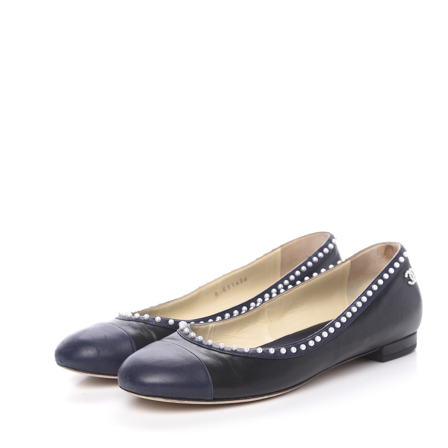 Lambskin Pearl Cap Toe CC Ballerina Flats 40 Black Navy
