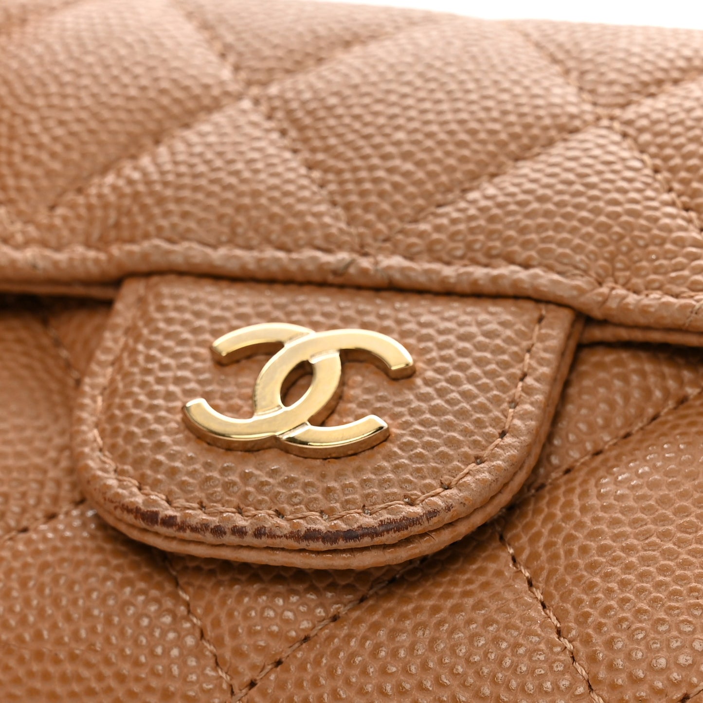 Caviar Quilted Flap Card Holder Wallet Beige