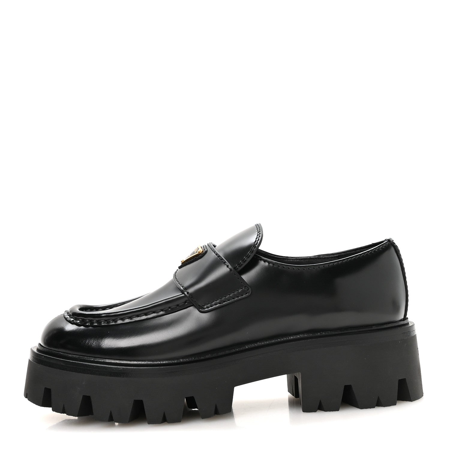 Prada Spazzolato Metal Triangle Logo 50mm Loafers 37 Black 1 of 8