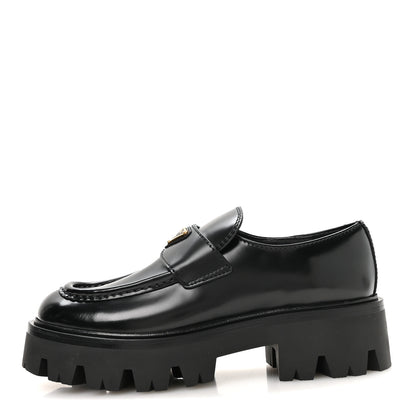 Prada Spazzolato Metal Triangle Logo 50mm Loafers 37 Black 1 of 8