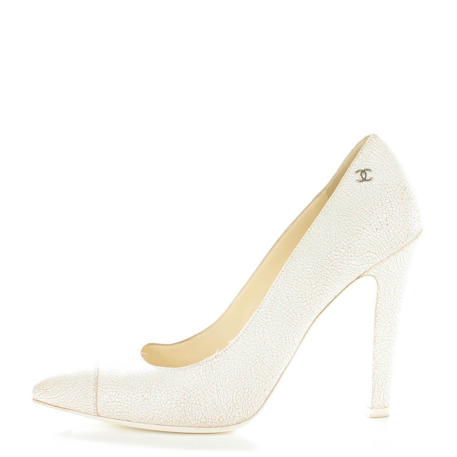 Chanel Crackled Calfskin Cap Toe Pumps 41 White 1 of 9