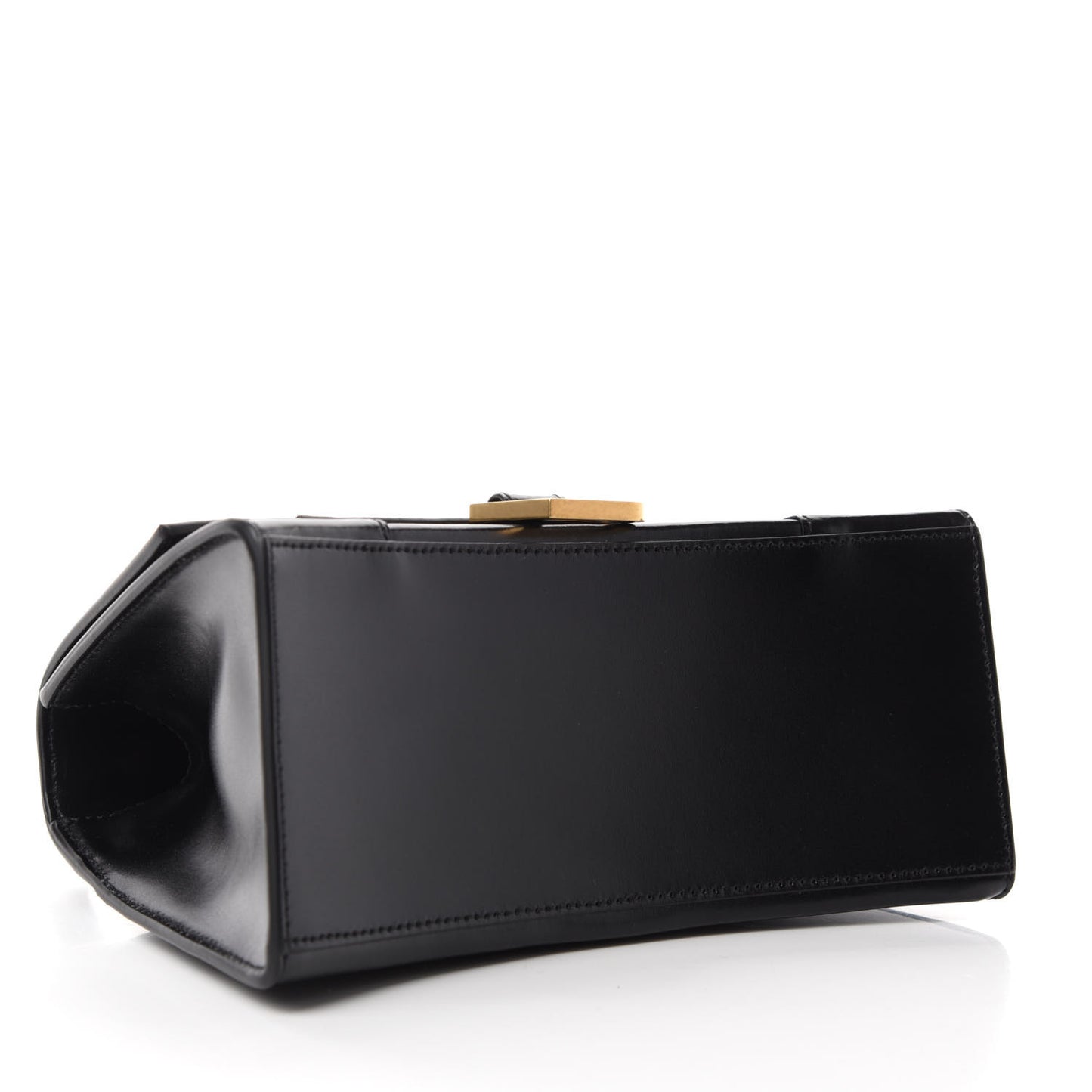 Shiny Box Calfskin Small Hourglass Top Handle Bag Black