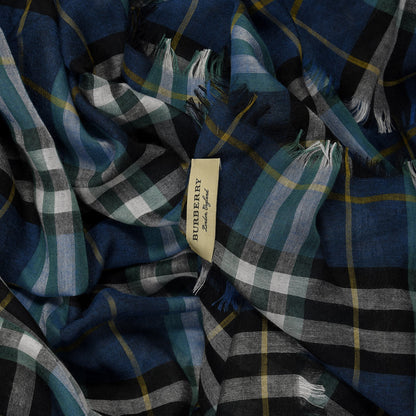 Burberry Modal Wool Vintage Check Square Scarf Blue 4 of 4