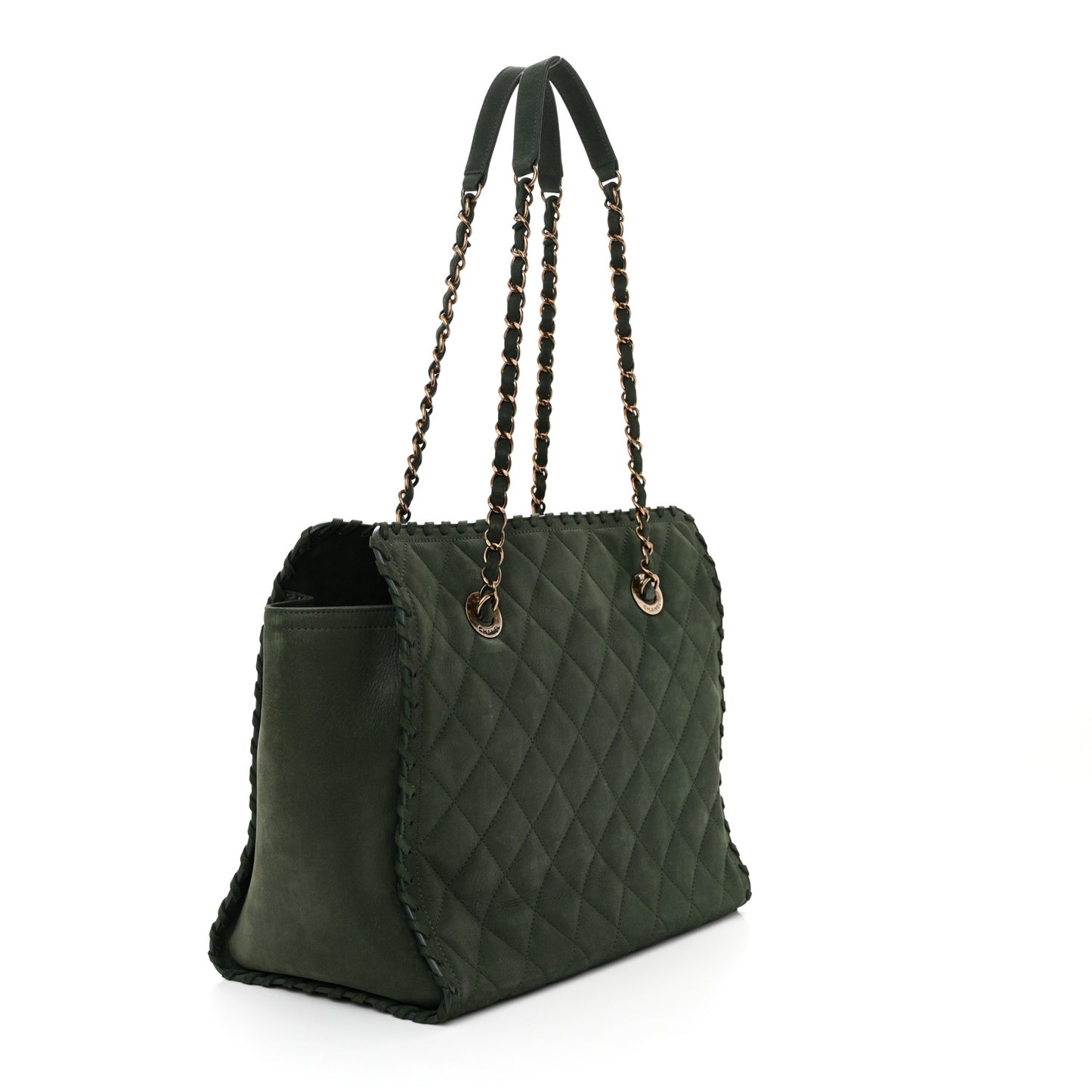Calfskin Quilted Whipstich Shopping Tote Green
