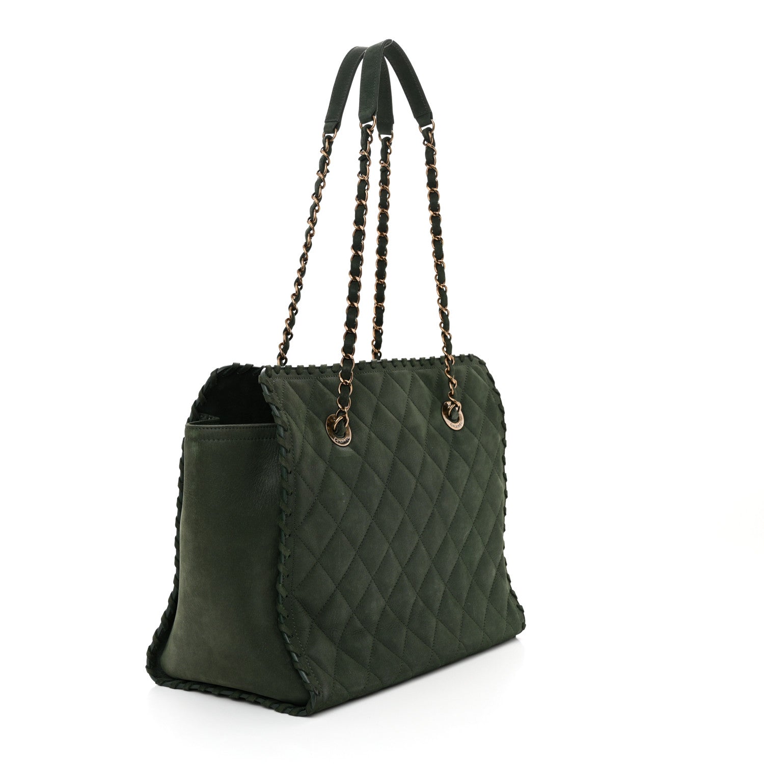 Chanel Calfskin Quilted Whipstich Shopping Tote Green 3 of 12