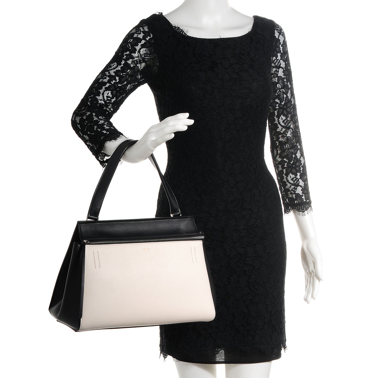Celine Textured Calfskin Small Bi-Color Edge Shoulder Bag Black Cream 2 of 7