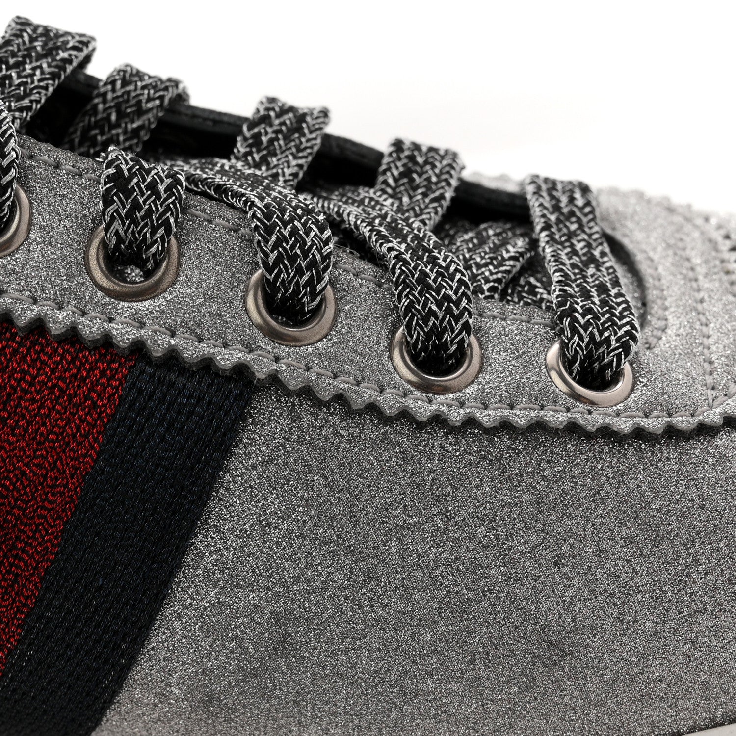 Gucci Glitter Fabric Studded Web Mens Sneakers 9 Silver 1850219