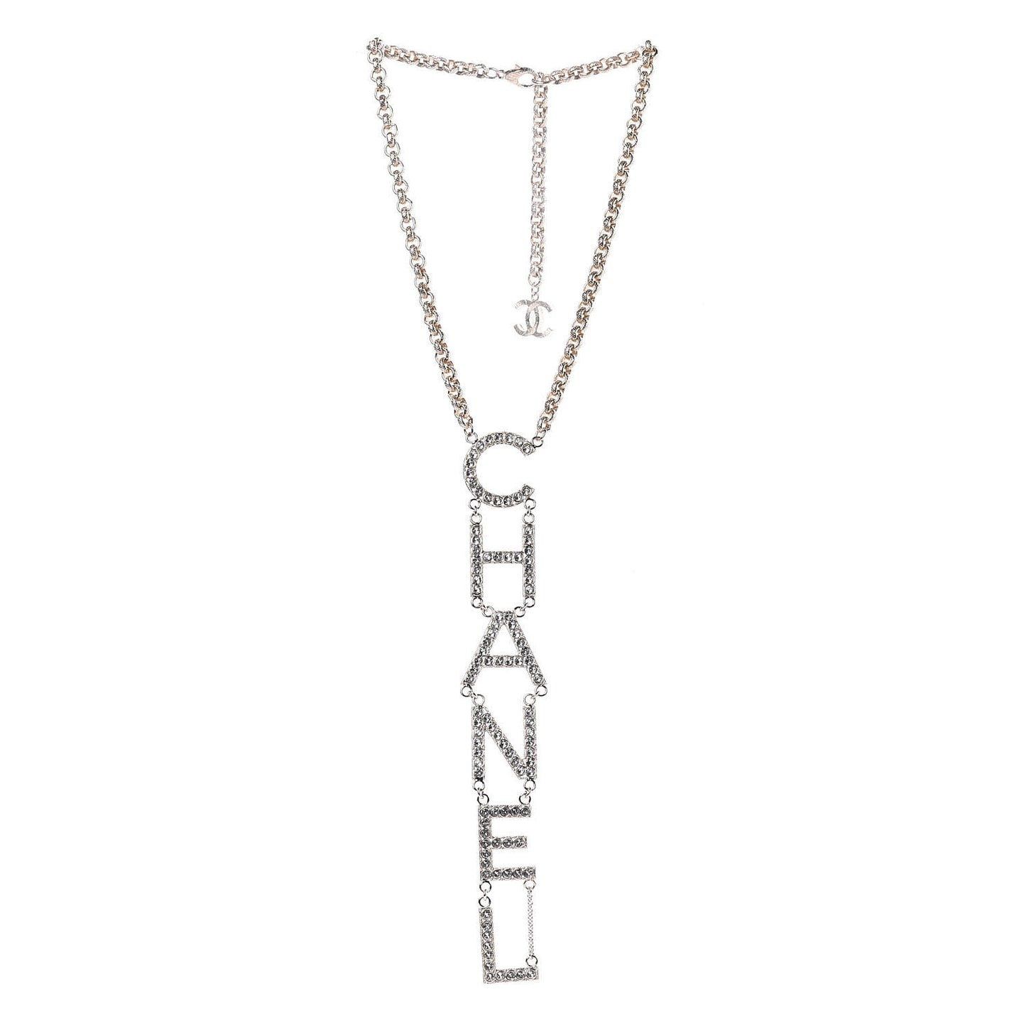Metal Crystal Cha-Nel Logo Necklace Gold