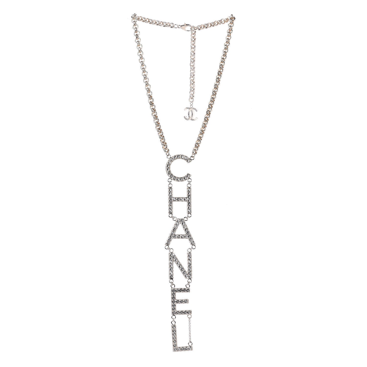 Chanel Metal Crystal Cha-Nel Logo Necklace Gold 4 of 5