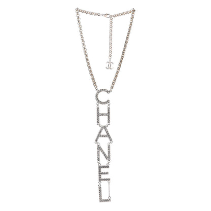 Chanel Metal Crystal Cha-Nel Logo Necklace Gold 4 of 5