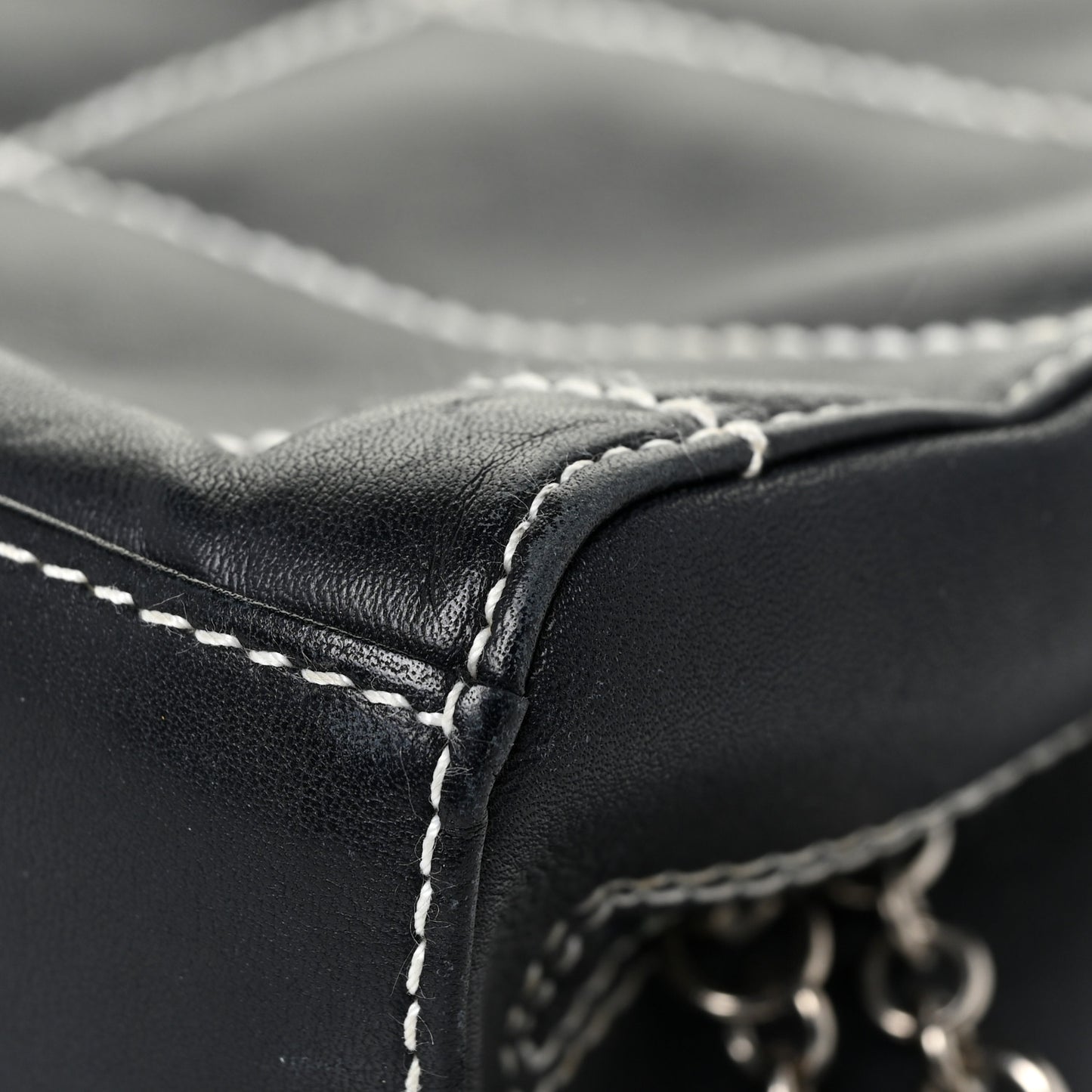 Lambskin Square Stitched Shoulder Bag Navy