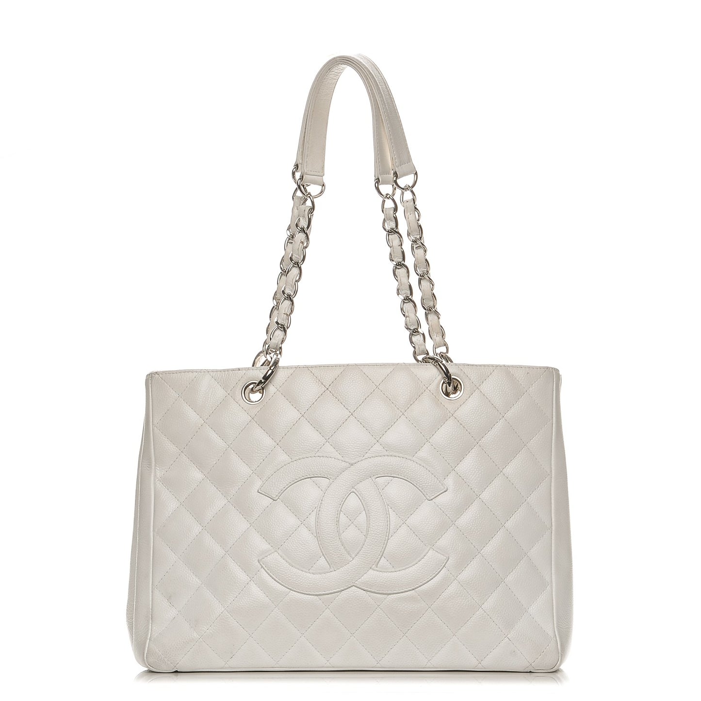 Caviar Quilted Grand Shopping Tote GST White
