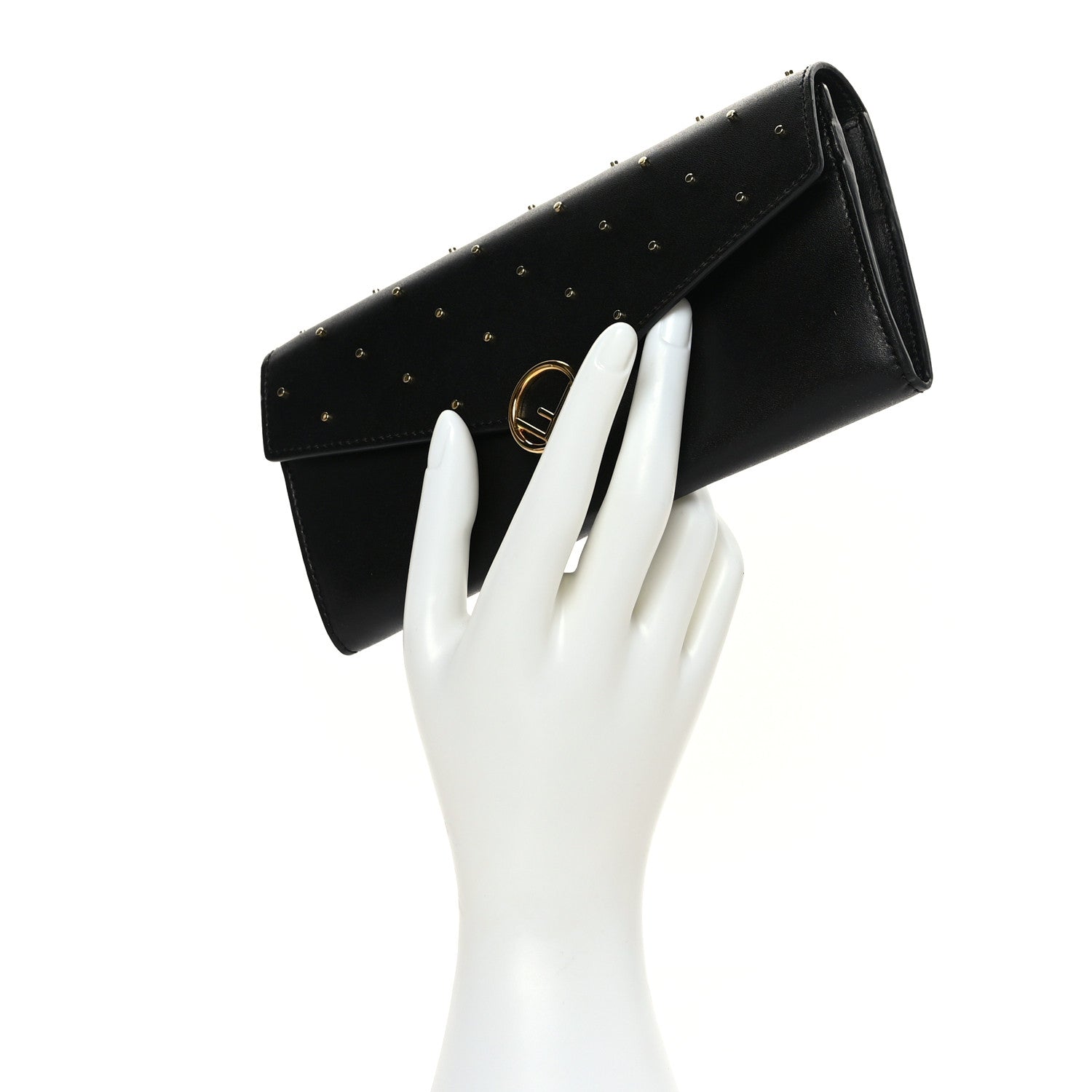 Fendi Vitello Liberty F is Fendi Studded Continental Envelope Wallet On Chain Black 3 of 11