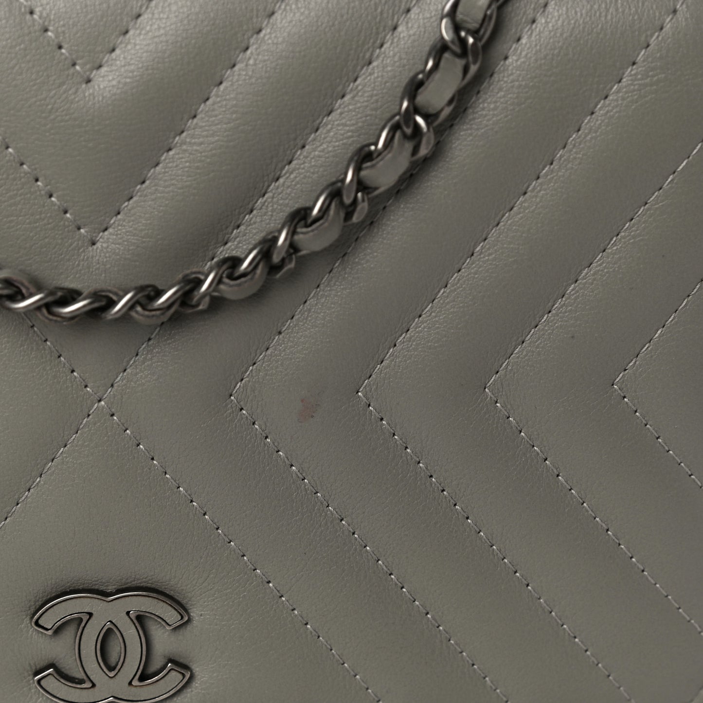 Calfskin Diagonal Chevron Quilted Tassel Wallet On Chain WOC Grey